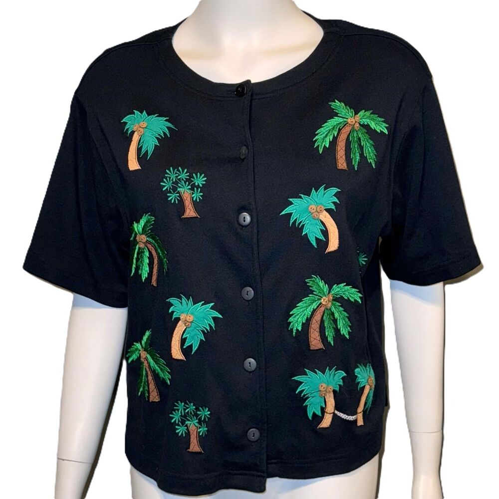 Bechamel Palm Tree Button Up Blouse Size Large - image 2